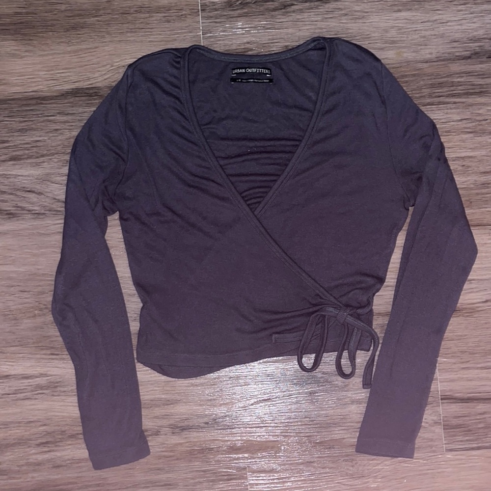Urban Outfitters; L; grey; long sleeve, tie up, crop top